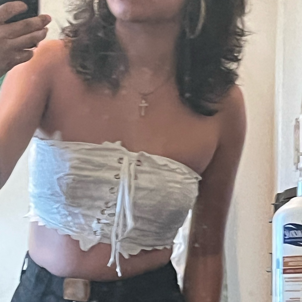 White Strapless Lace-Up Women's Top